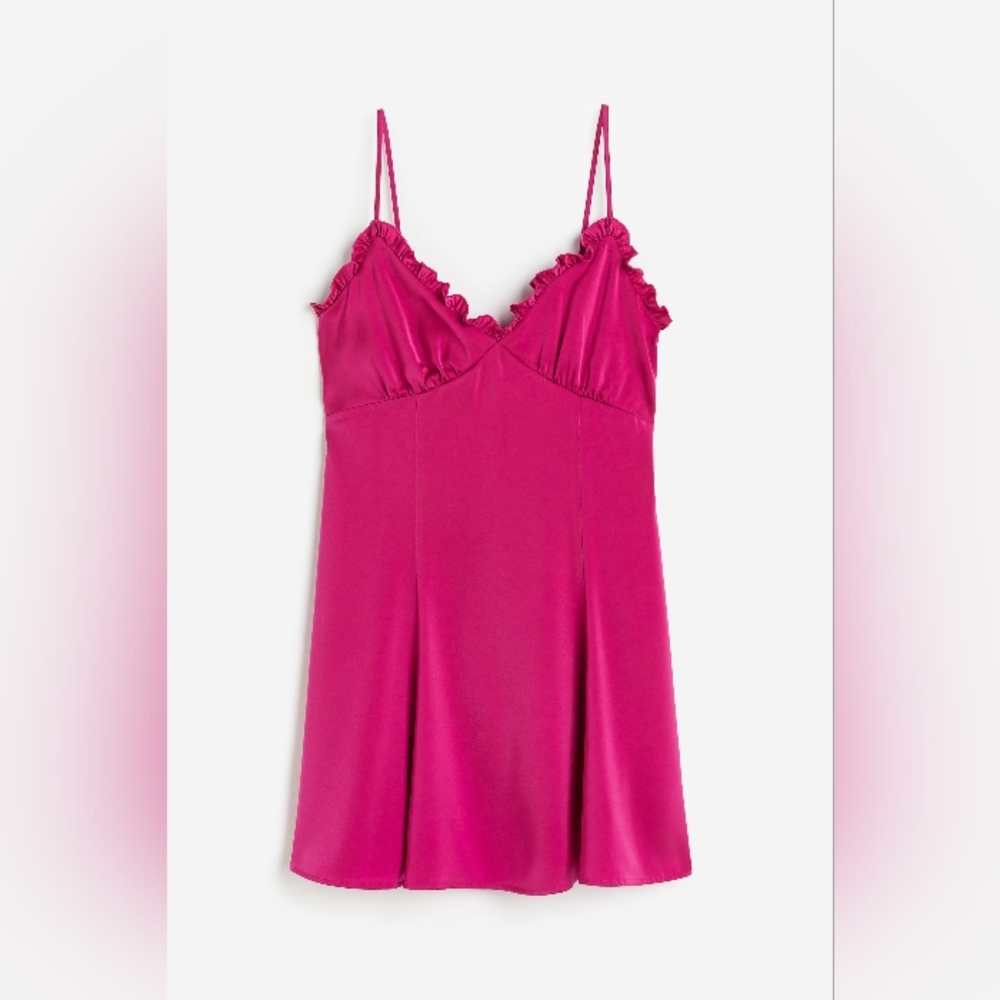 NWT H&M Mini Slip Satin Dress With Ruffed Cups And Asjustable Straps, Pink XS